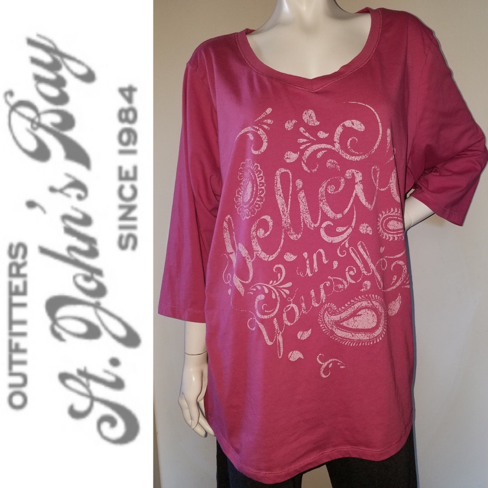 COMFY Inspiring St. John's Bay Active Plus Sz SOFT Tee Shirt 3X Pink Mauve
